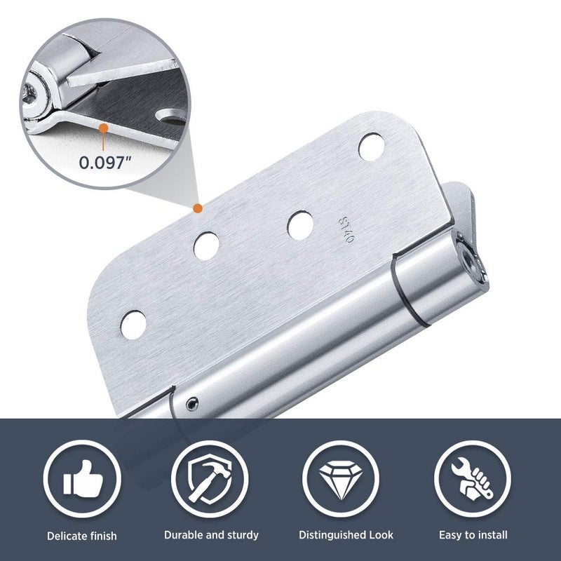 SORGMACH Satin Door Hinges Self Closing Hinge Auto Close Hinge Outlet Hardware Adjustable Spring Loaded Hinges 5/8" Radius Corner for Commercial Grade Self-Closing, UL Listed 3 Pack - Image 2